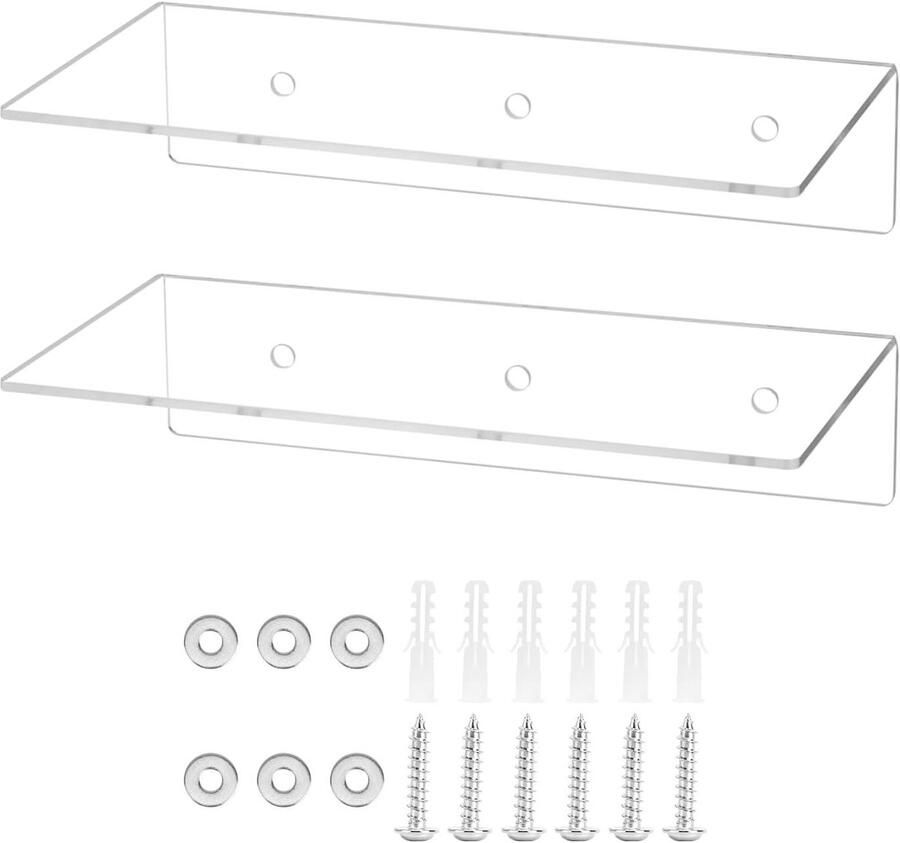 Allecto plus Set van 2 transparante acryl wandplanken 30x15x7cm voor luidsprekers planten en fotolijsten Veelzijdige zwevende accessoireshouder