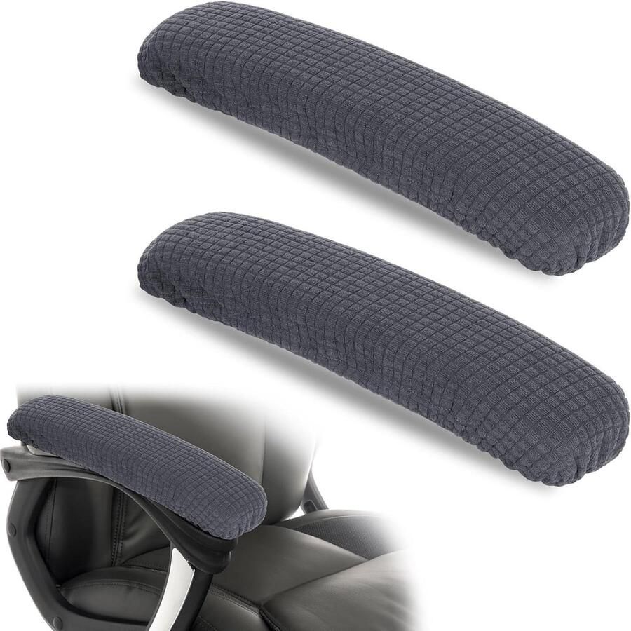 Allecto Plus Set van 2 universele bureau- en gamingstoel armleuninghoezen 30 cm Donkergrijs Machinewasbaar & elastisch Bescherm je armleuningen met deze verwijderbare polyester hoezen
