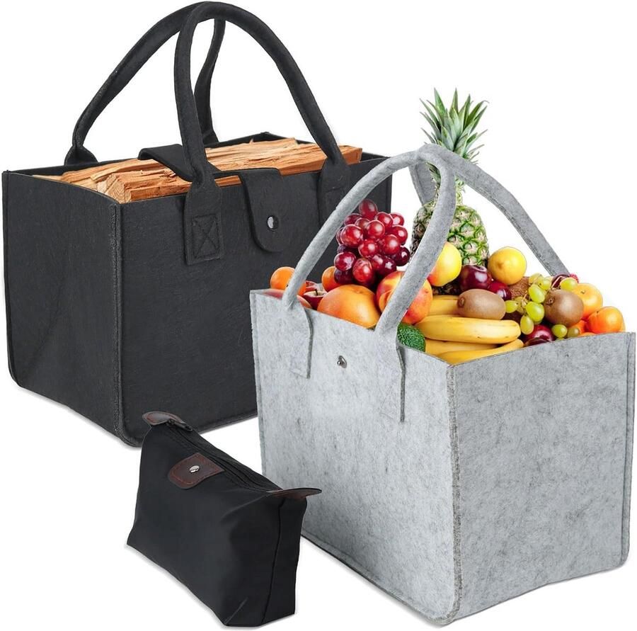 Allecto Plus Set van 2 Vilt Boodschappentassen Ideaal voor Winkelen en Reizen Opvouwbare Mand 30 x 20 x 18 cm Geschikt voor Boeken Kleding en Speelgoed