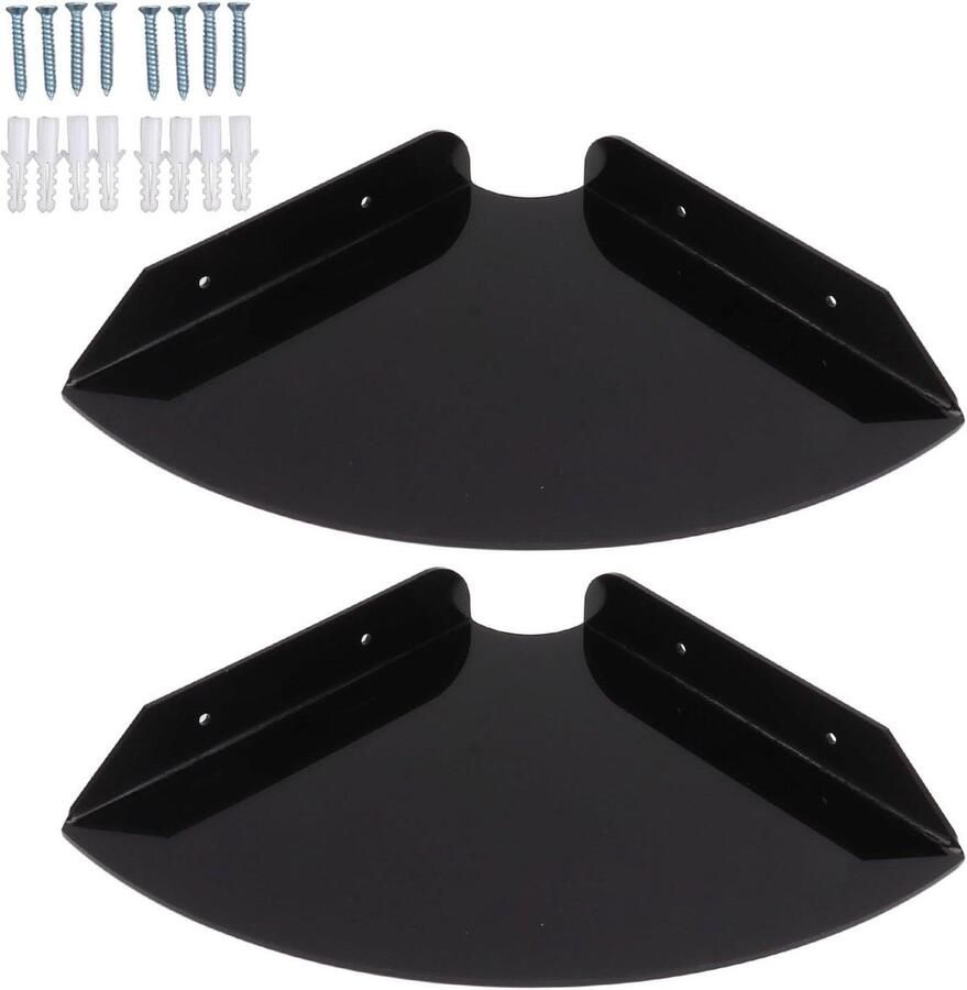 2 Zwevende Hoekplanken Kwartronde Wandmontage Acryl Hoekwandplank Woonkamer Verzamelobjecten Display Zwart Set van 2