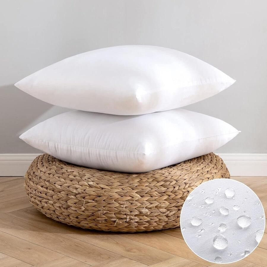 Allecto Plus Set van 2 waterbestendige kussens 45 x 45 cm voor buiten Weerbestendig Kussenvulling Binnenkussen Bankkussen Hoofdkussen Sierkussen voor tuin woonkamer slaapkamer Vulkussen voor bank Hoogwaardige verenkussen