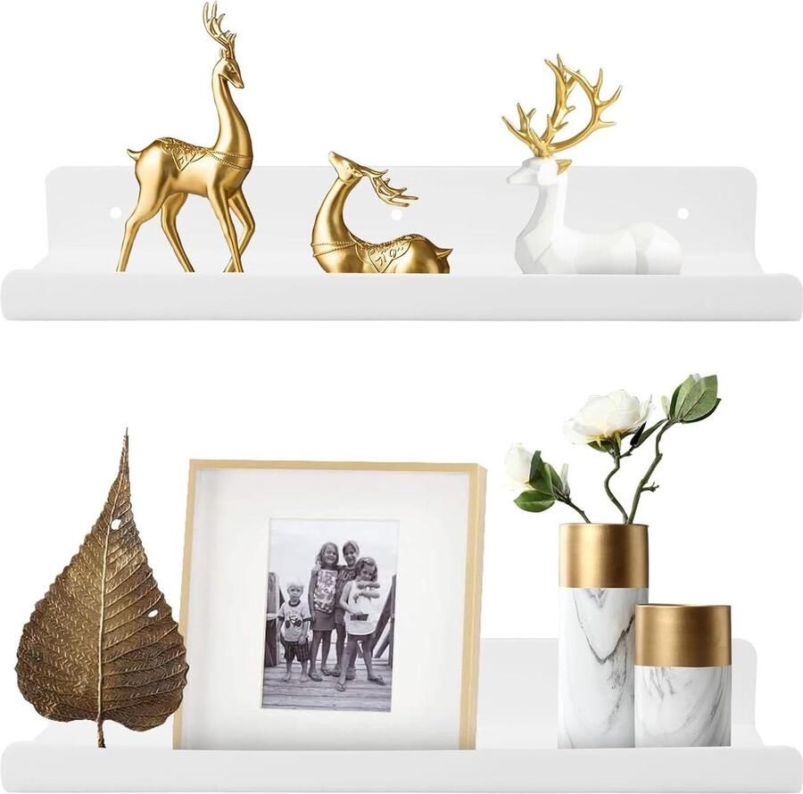 Zwevende wandplanken Set van 2 Wit Wandhangend Boekenplank Acryl Voor slaapkamer woonkamer keuken Thuis