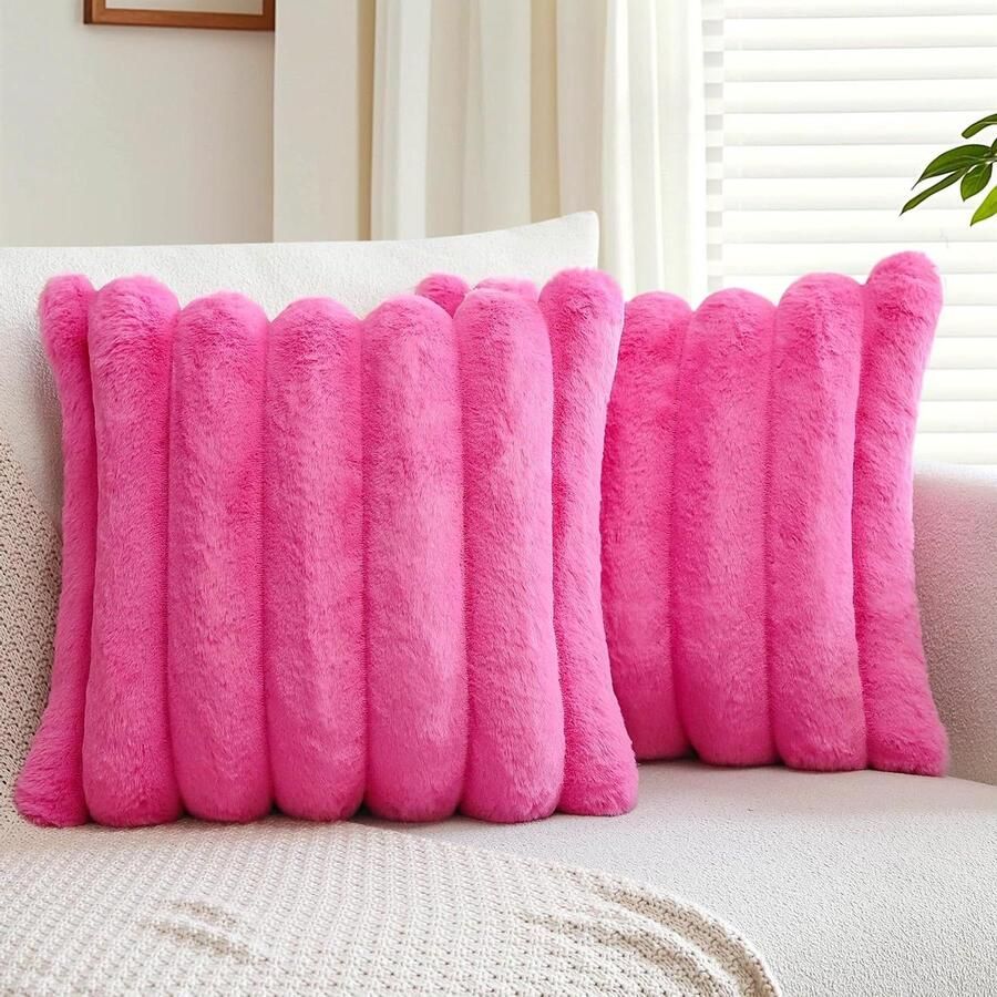 Allecto plus Pluche fluwelen kussenhoezen voor bank en sierkussens Set van 2 Decoratieve kussenovertrekken Voor slaapkamer en auto Warmroze (45 x 45 cm)