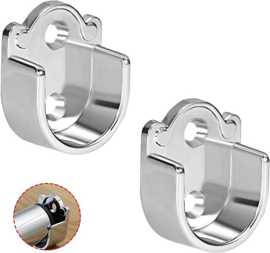 Allecto Plus Set van 2 Zinklegering Garderobe Kast Staaf Beugels Douchegordijn Staaf Ondersteuningen Sockets Flens Houder Geschikt voor Staaf Diameter 19mm