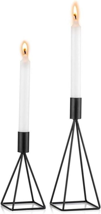 Allecto Plus Set van 2 Zwart Metalen Taper Kandelaars Geometrische Draad Moderne Decoratie Tafel Centerpiece