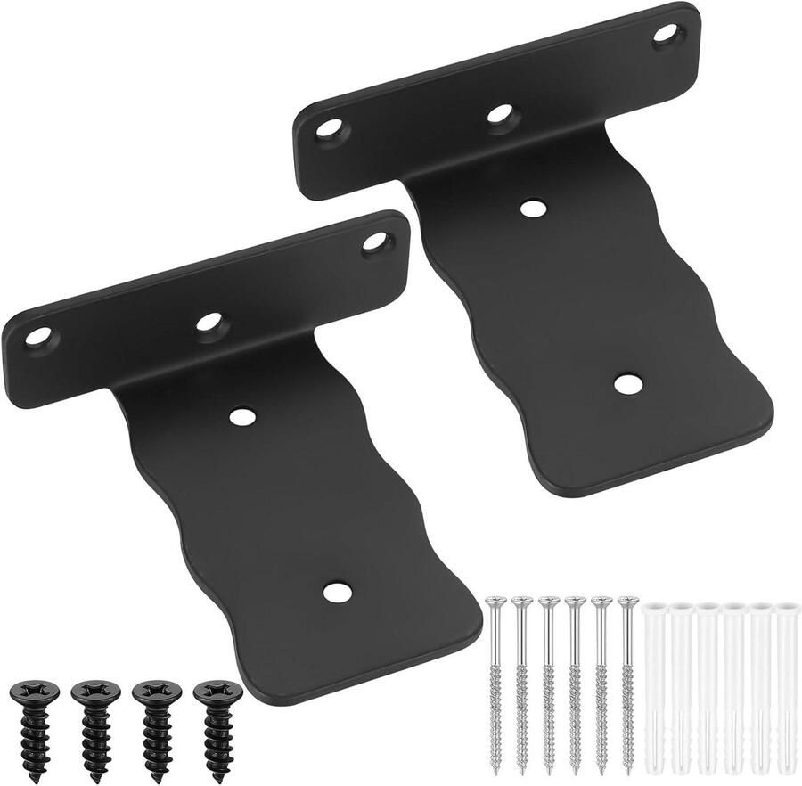 Allecto plus Set van 2 zwarte metalen plankdragers voor zwevende wandplanken geschikt voor planken van 100 mm breed