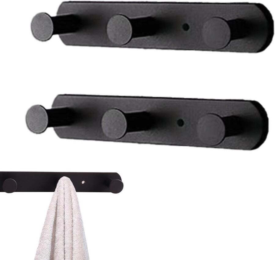 Allecto Plus Set van 2 Zwarte Wandkapstokken voor Badkamer Slaapkamer en Keuken