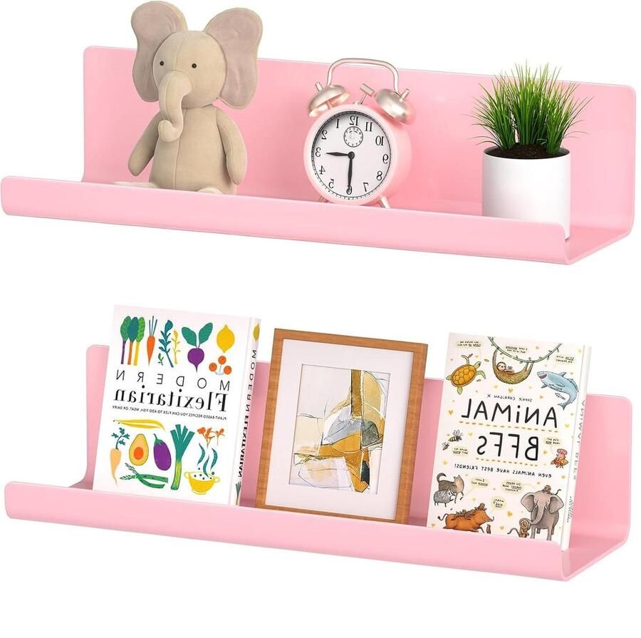 Allecto plus Set van 2 zwevende wandplanken voor ruimtes Roze Praktisch en decoratief met afbeelding rand display