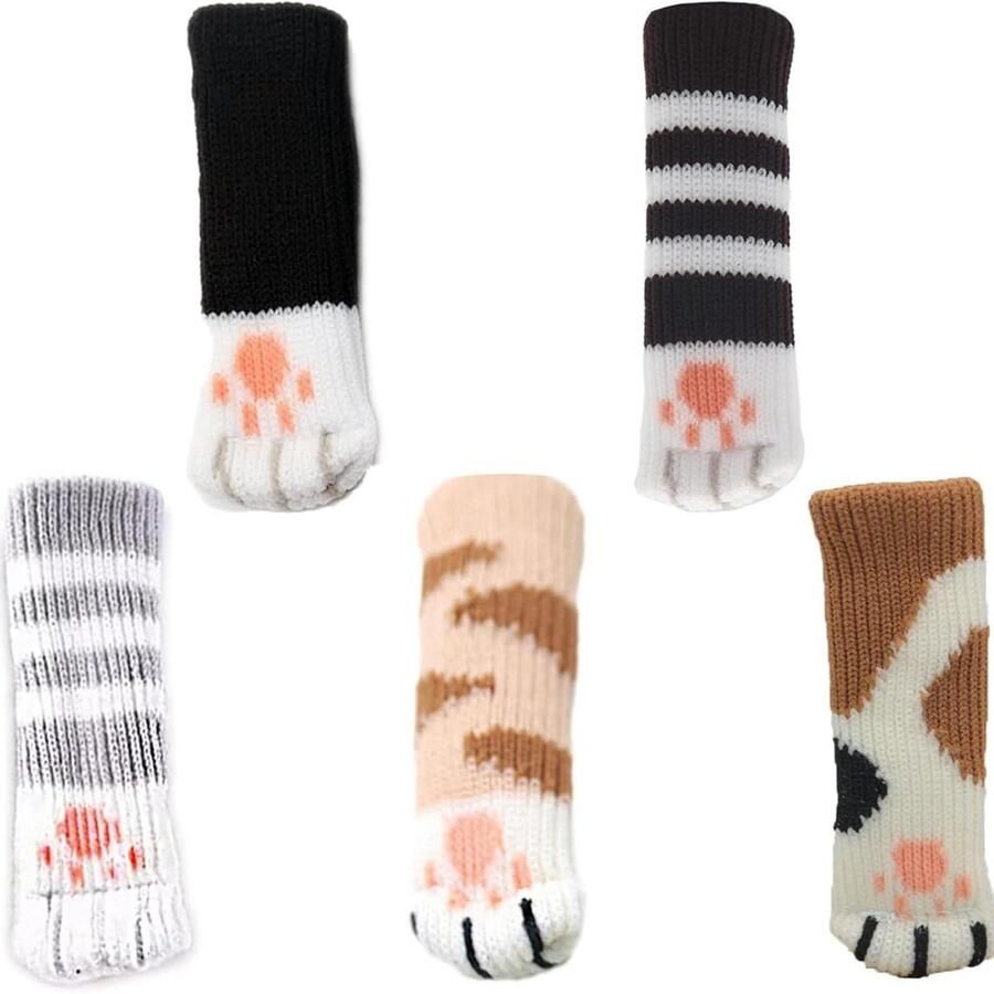 Allecto Plus Set van 20 Gebreide Stoelsokken Hoge Elastische Stoelpoot Vloerbeschermers Anti-Geluid Schattig Kat Design Tafel & Stoel Beenzakjes