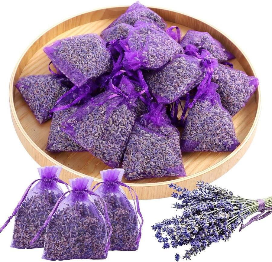 Allecto plus Set van 20 lavendelzakjes voor in kledingkast en linnengoedkast