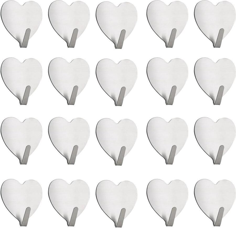 Allecto plus Set van 20 Waterdichte Hartvormige Kapstokhaken Kleurrijk en Zelfklevend Geschikt voor Badkamer Toilet Keuken en Kantoor