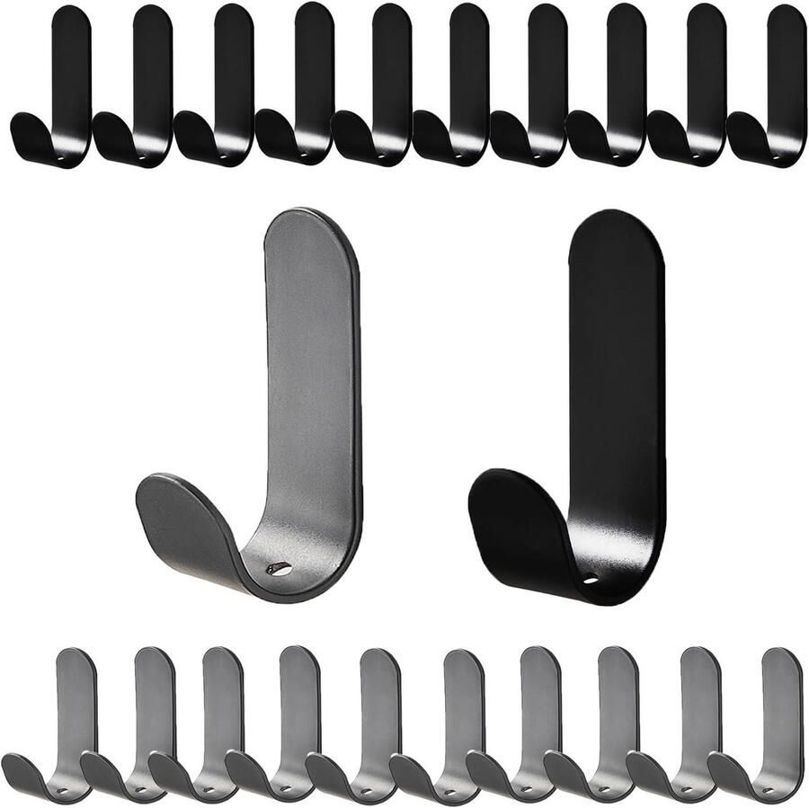 Allecto Plus Zelfklevende Haken 20 Stuks voor Badkamer en Keuken Zwart en Zilver Handdoeken Jassen Kledingkast