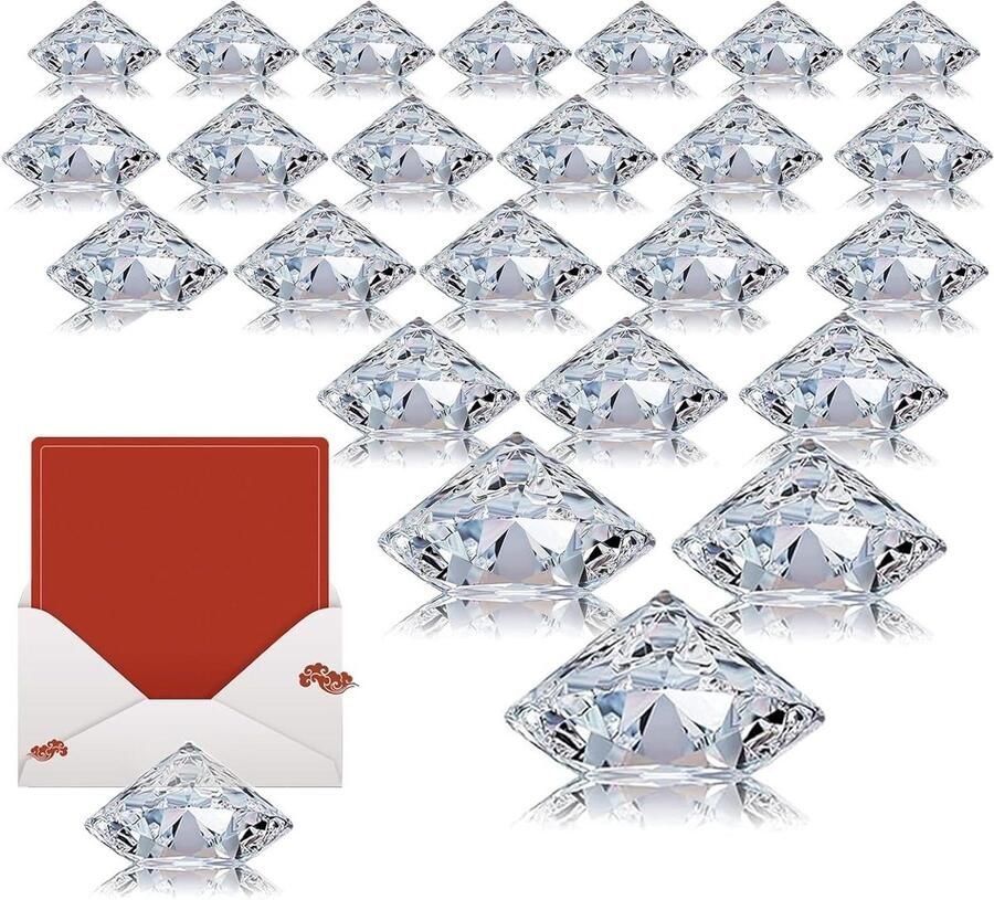 Allecto Plus Set van 24 Acryl Tafel Nummer Clips met Diamanten Feestelijke Tafel Decoraties Transparant