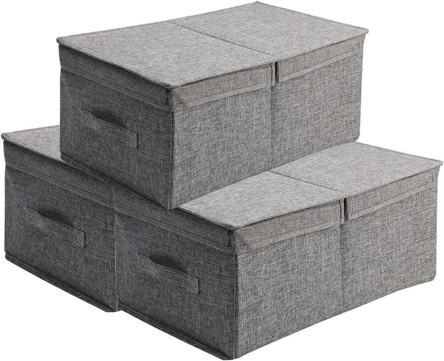 Allecto plus Set van 3 bewaardozen met stoffen deksel voor opvouwbare bureau-organisatie Decoratieve en handige opbergdozen voor in kast Opvouwbare opbergmand met deksel