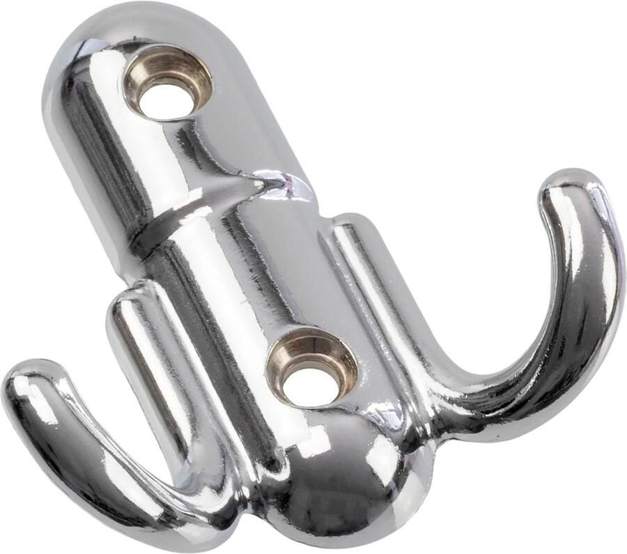 Allecto plus Set van 3 dubbele wandhaken van metaal verchroomde afwerking 60x56 mm haakhanger ophanging kapstok hoedenrek badkamer handdoek douche toilet