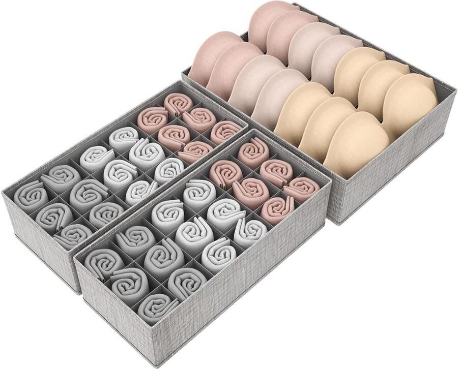Allecto Plus Set van 3 lade-organizers voor dressoir Opvouwbare ladeverdelers voor kledingopbergdoos Grijs Handig voor ondergoed kinderkleding sokken en stropdassen