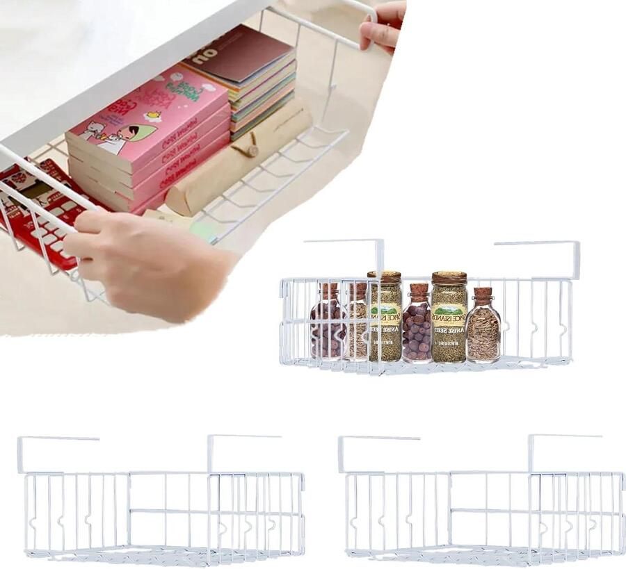 Allecto Plus Set van 3 metalen opbergmanden om op te hangen in kasten ideaal voor eetkamer kantoor en badkamer