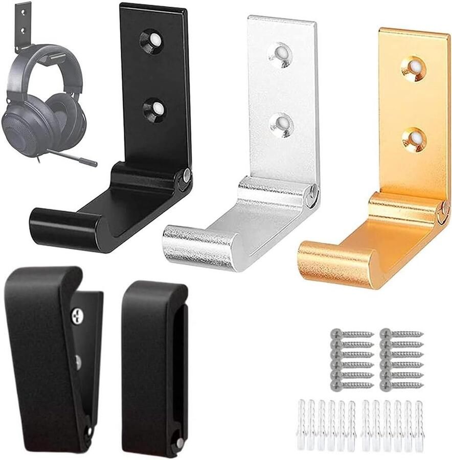 Allecto Plus Set van 3 Opvouwbare Muurhaken voor Headsets Kapstokhaak voor Kantoor Keuken en Badkamer