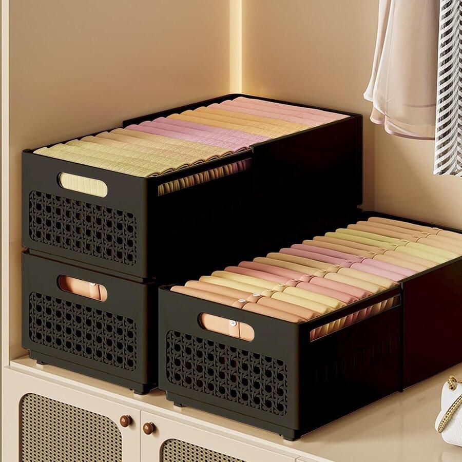 Allecto Plus Set van 3 Opvouwbare Opbergbakken voor Kasten Stapelbare Opbergdozen met Uitschuifbare Functie