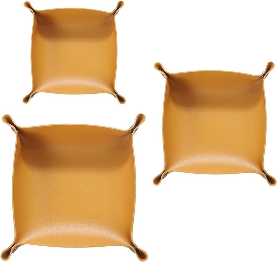 Allecto plus Set van 3 PU-lederen opbergzakken Opvouwbaar en compact Draagbaar nachtkastje Sleutel- en sieradenopslag Gele kubussen Uniseks