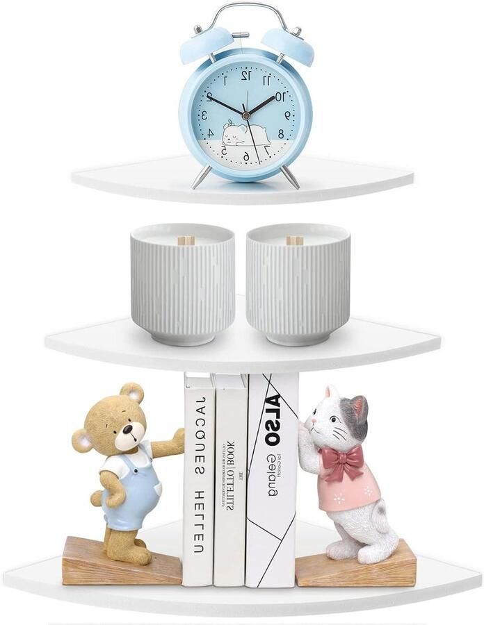 Allecto Plus Set van 3 wandgemonteerde hoekplanken voor badkamer en keuken PVC materiaal Zwevende ronde hoekplanken voor muurdecoratie