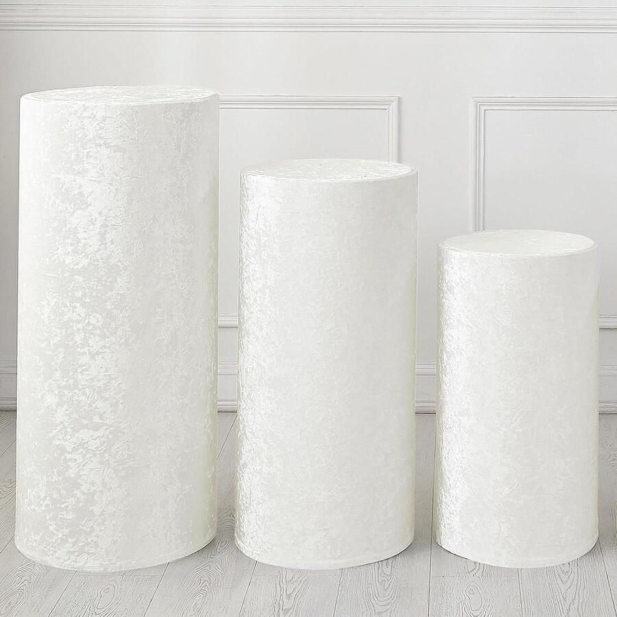 Allecto Plus Set van 3 witte cilinders spandex afdekkingen Perfect voor feest bruiloft verjaardagsdecoratie Inclusief grote fluwelen afdekkingen