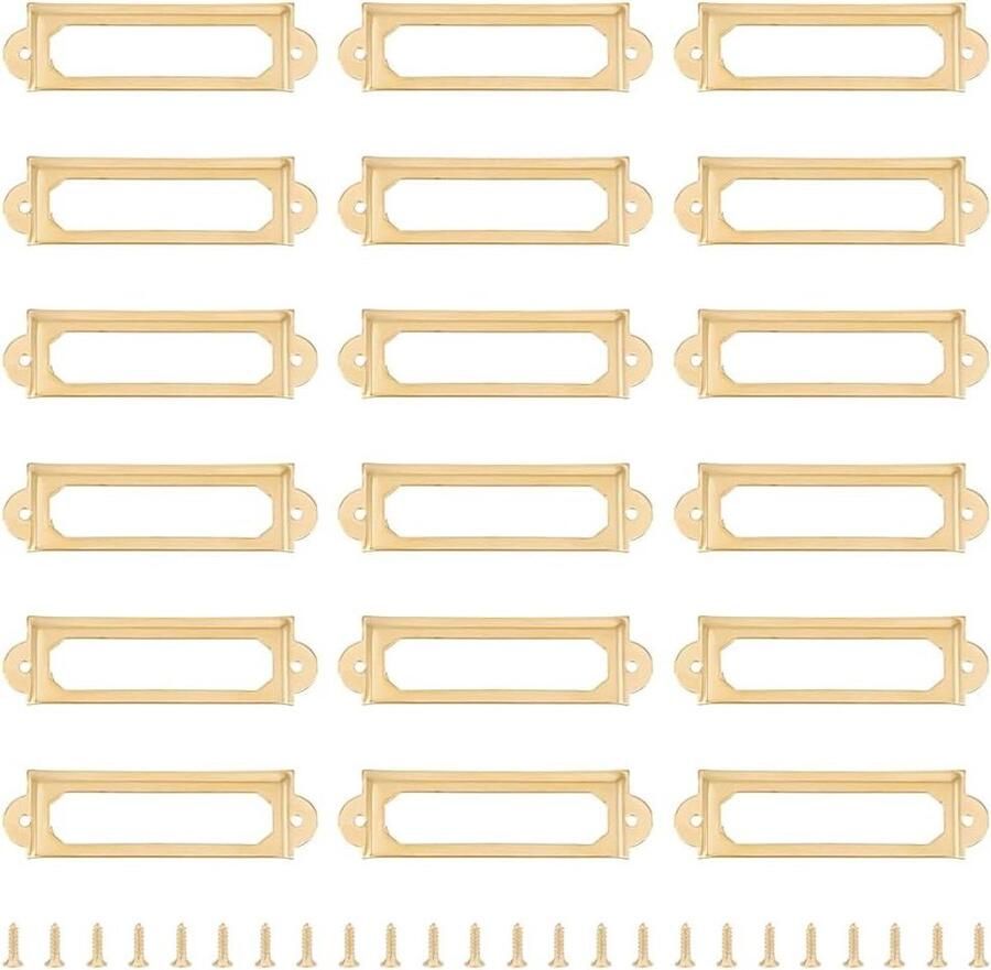 Allecto Plus Set van 30 Goudkleurige Labelhouders 175mm Rechthoekig Metalen Frame voor Naamplaatje Etikettenhouder voor Kantoor en Bibliotheek Inclusief Schroeven Geschikt voor Ladekast en Planken