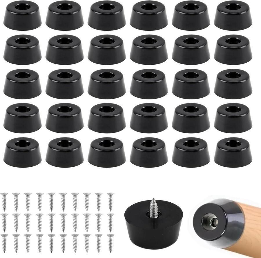 Allecto Plus Set van 30 rubberen poten met schroeven voor meubelglijders Meubelbescherming Stoelen siliconen pads en vloerbeschermers