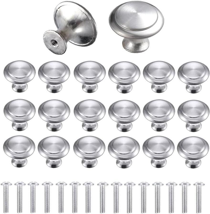 Allecto Plus Set van 30 zilveren ladeknoppen voor kasten kantoor en meer met schroeven - Foto 2