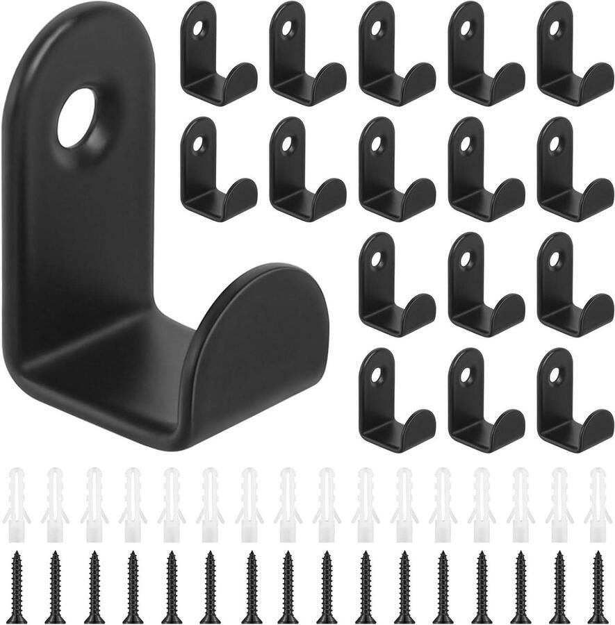 Allecto Plus Set van 30 zwart metalen kapstokhaken met schroeven voor keuken badkamer woonkamer Kledinghaken wandhaken garderobe