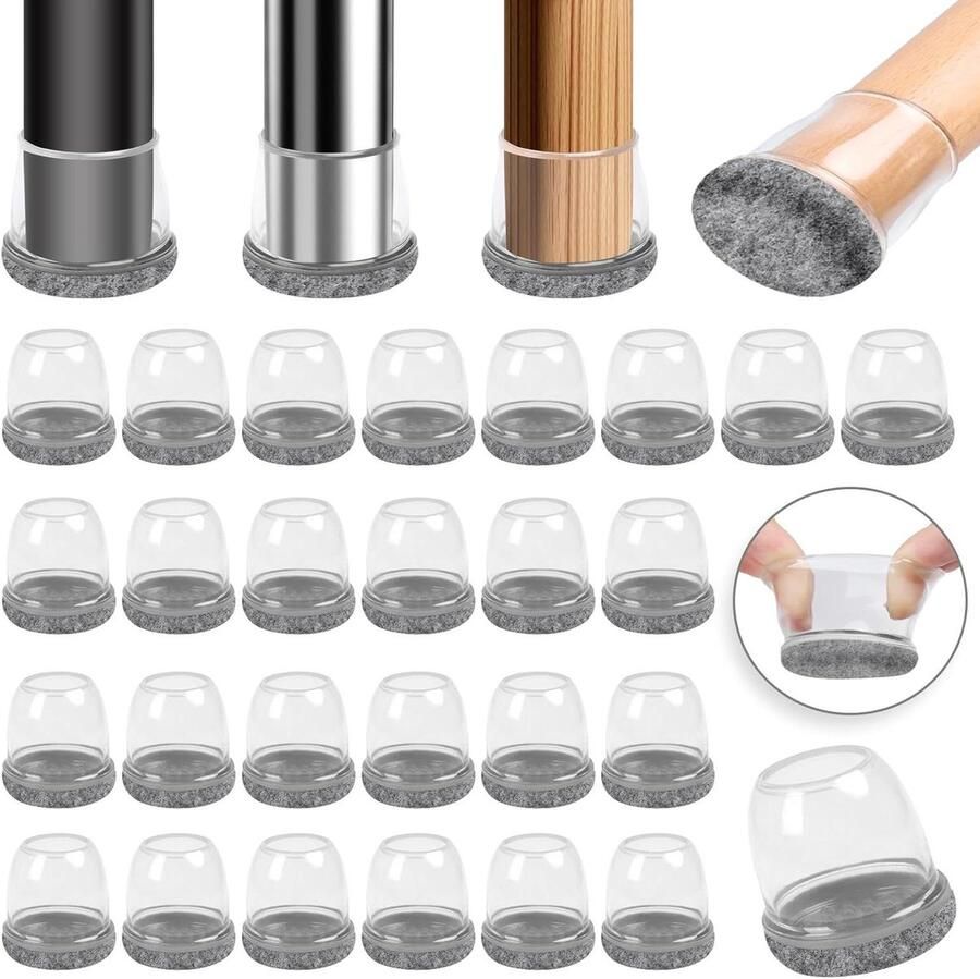 Allecto Plus Set van 32 grijze siliconen stoelpootbeschermers Stoelpootdoppen met vilt Stoelpoothoezen Meubelvoetbeschermers Geen lawaai Geen krassen Geschikt voor stoelpoten van 1 9 2 5 cm 32 stuks