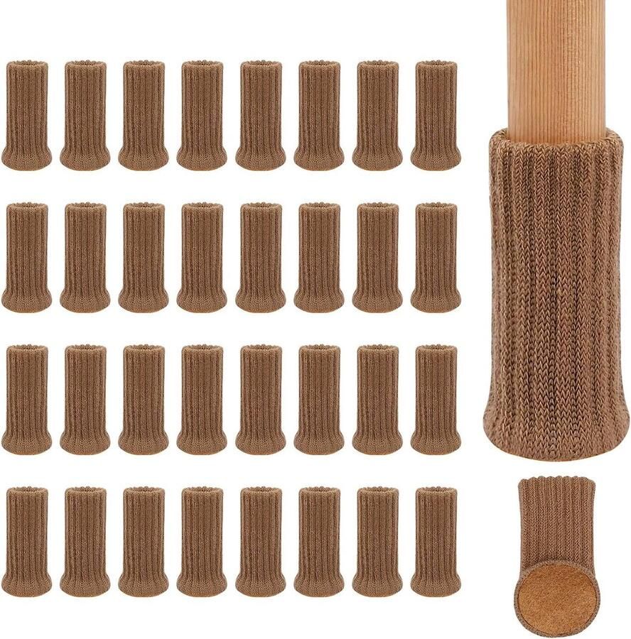 Allecto plus Set van 32 Stoel Sokken voor Hoge Elastische Vloerbescherming Niet Slip Stoelvoeten Covers Meubilair Caps Geschikt voor Diameter van 1 tot 2 Gebreide Meubilair Pads Bruin