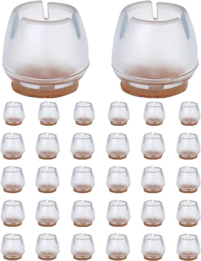 Allecto Plus Set van 32 ronde siliconen stoelpootdoppen met viltkussen Stoelpootbeschermers Ø 17 mm 21 mm Bescherming voor harde vloeren