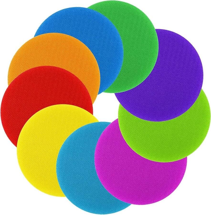 Allecto plus Set van 36 Tapijt Vloer Markers voor Kinderen Onderwijs Gaming Nylon Vloer Tapijt Dots 10 cm Kleurrijk Stippen en Cirkels Spots