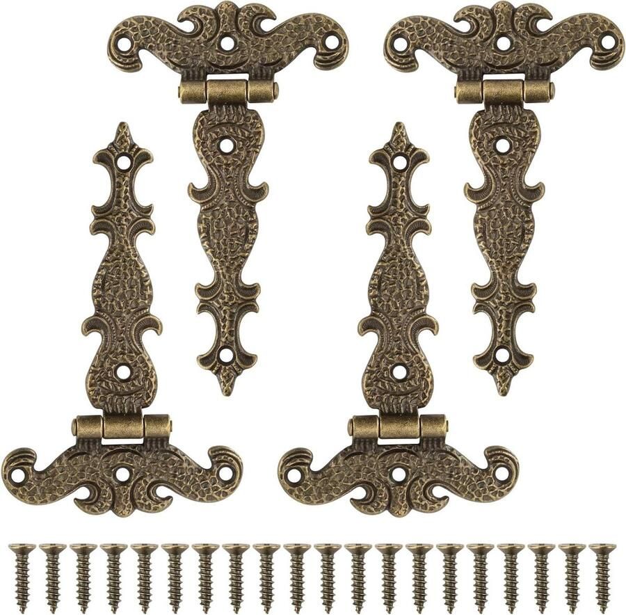 Allecto Plus Set van 4 antieke zinklegering meubelscharnieren inklapbare retro-deurscharnieren met bevestigingsschroeven voor kastdeuren laden boekenkasten en houten dozen