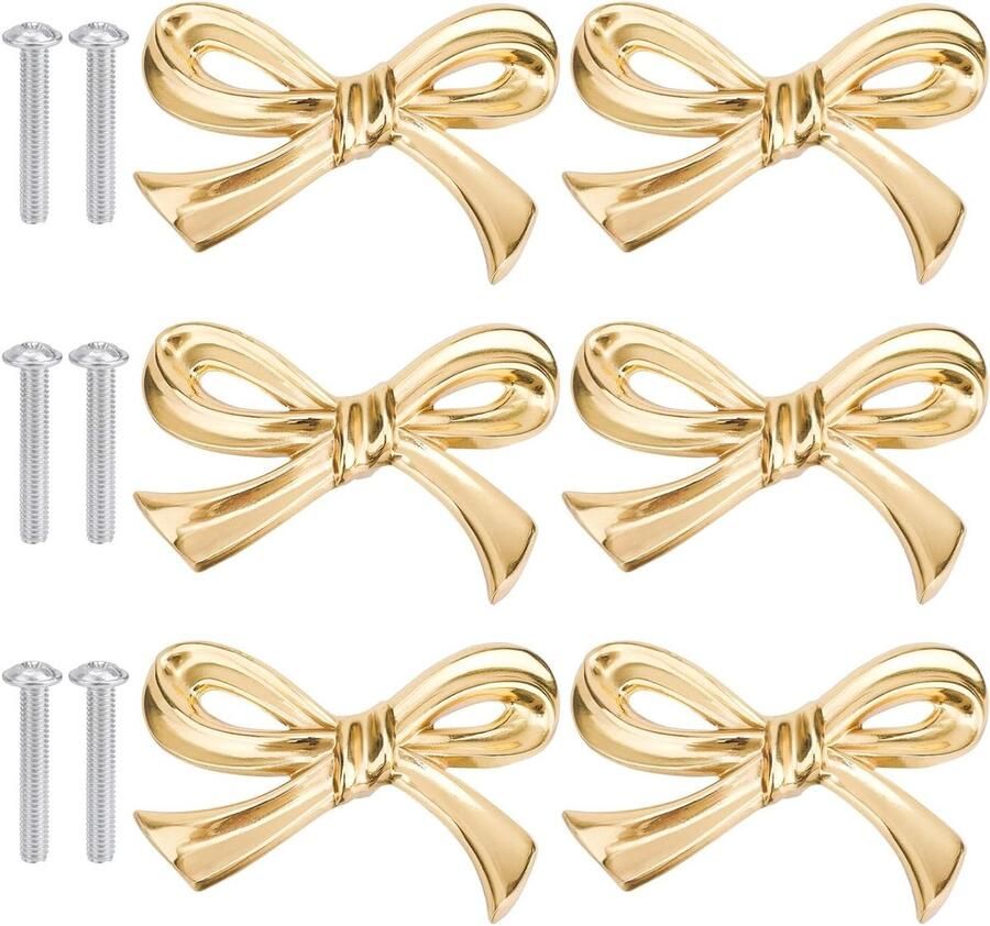 Allecto plus Set van 4 Boogvormige Kastknoppen Messing Kasttrekkers Vintage Gouden Ladeknoppen Decoratieve Boog Handvat Gouden Hardware Keuken Kast Ladekast Kledingkast Trekken
