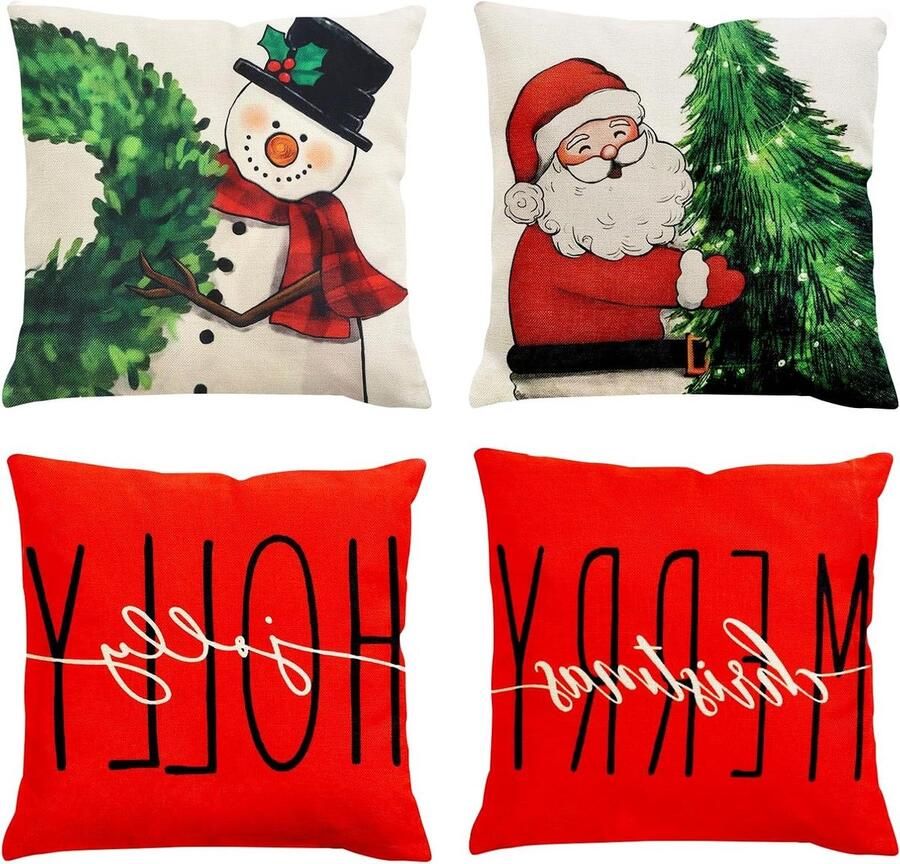 Allecto plus Set van 4 decoratieve kussenslopen voor buiten en binnen Rode kussenhoes 45 x 45 cm voor bank en tuin Kerstsfeer en huisdecoratie