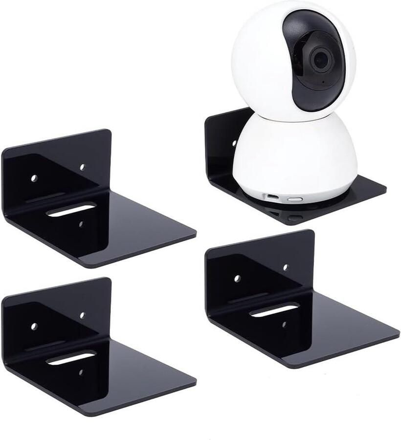 Allecto Plus Set van 4 Drijvende Wandplanken Zwart Acryl Smart Speaker Houder Router Organisator met Kabel Clips Eenvoudige Installatie met Lijm
