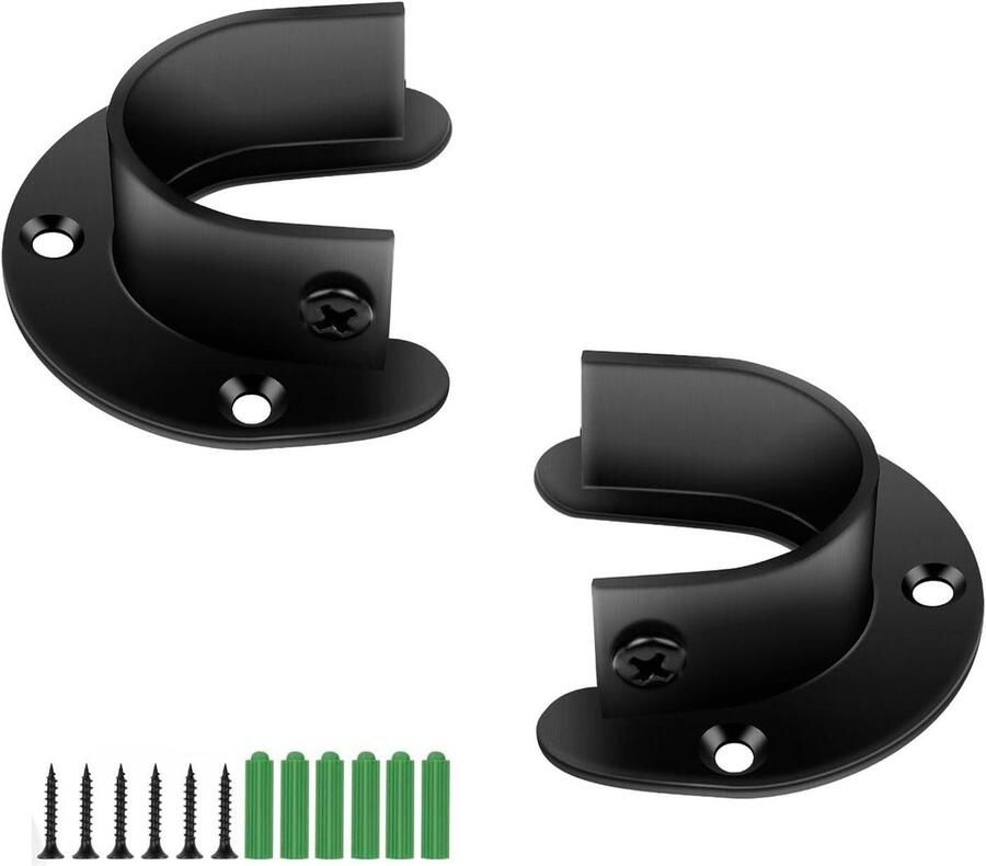 Allecto Plus Set van 4 Gordijnroede Houders 32mm Zwart Roestvrij Staal Kledingrek Kast