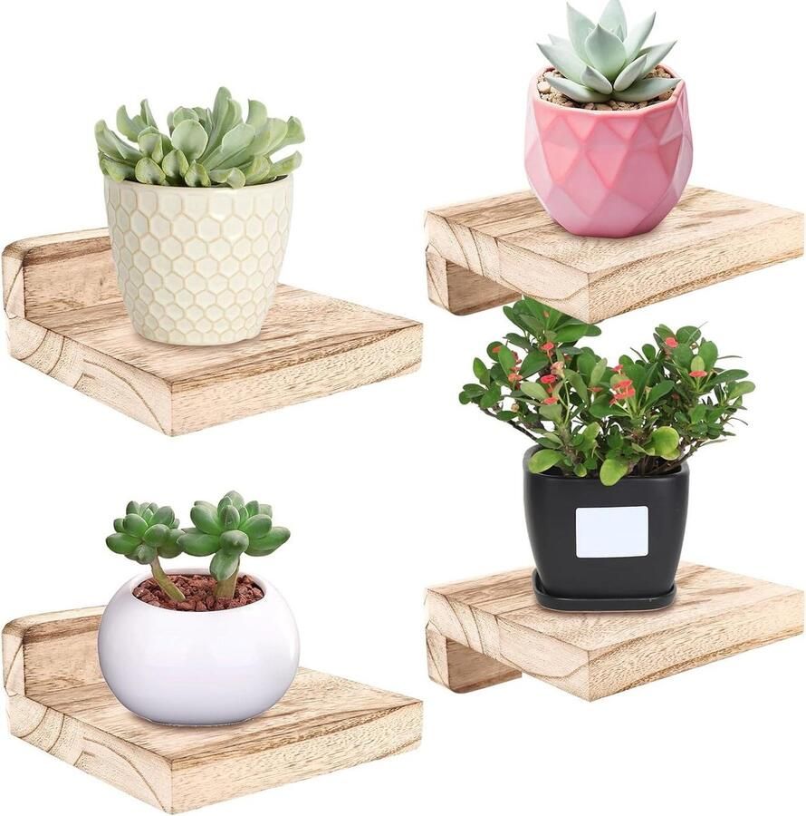 Allecto Plus Set van 4 houten mini wandplanken voor wandfotolijsten Zwevend rek voor kleine voorwerpen