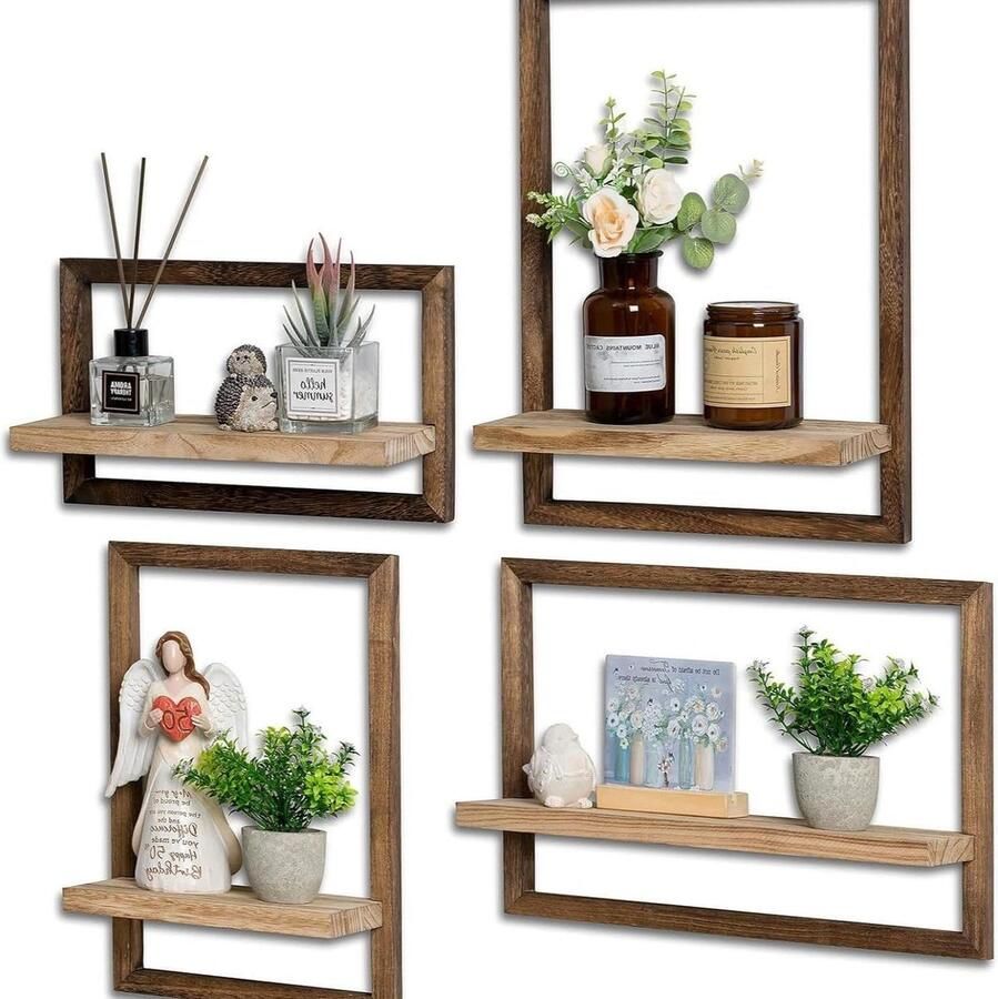 Allecto Plus Set van 4 houten zwevende planken voor muurdecoratie in rustieke stijl
