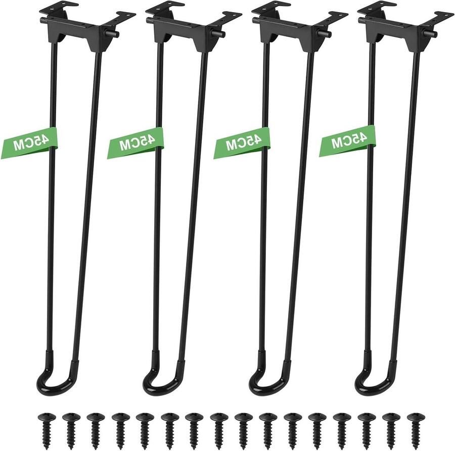 Allecto plus Set van 4 inklapbare tafelpoten 45 cm Zwart Haarspelden Opvouwbare meubelpoten voor salontafel bureau bedtafel laptop Campingtafel