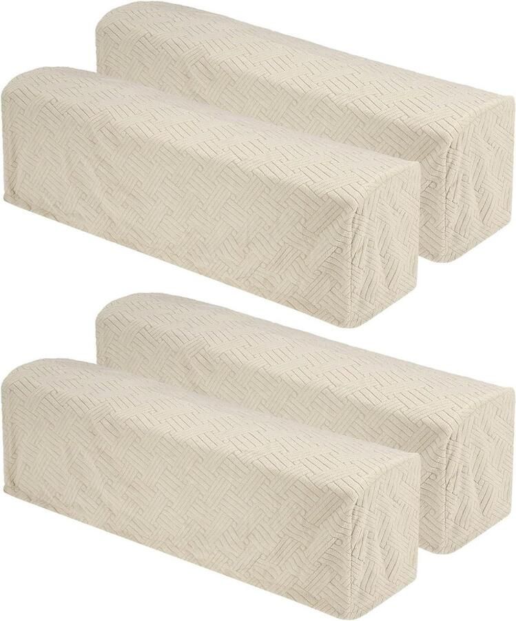 Allecto Plus Set van 4 Keperstof Armleuninghoezen Zacht en Crèmekleurig Voor Fauteuil en Ligstoel