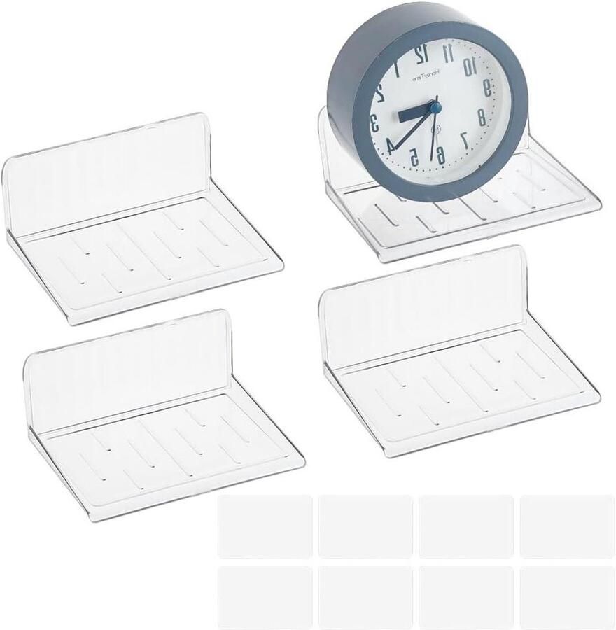 Allecto plus Set van 4 kleine zwevende planken voor slaapkamers acryl wandrek met wandmontage onzichtbare planken voor luidsprekers Organisatie in stijl met zwevende planken