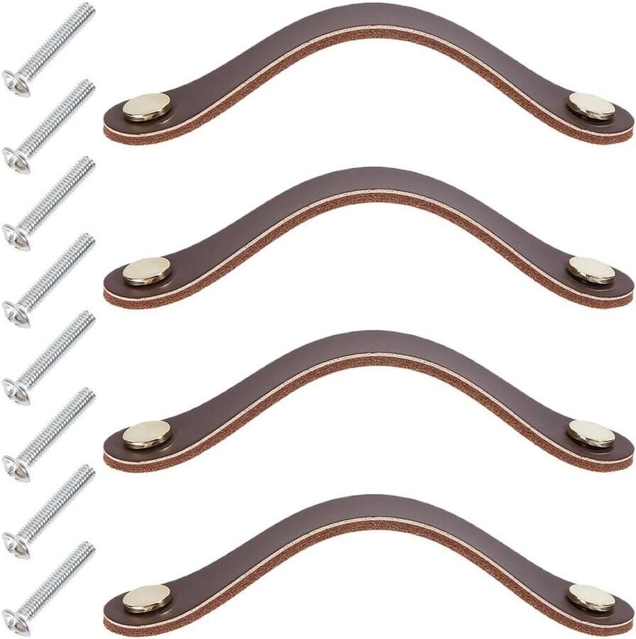 Allecto plus Set van 4 luxe lederen handgrepen voor kasten en dressoirs 16 8 cm Koffiebruin