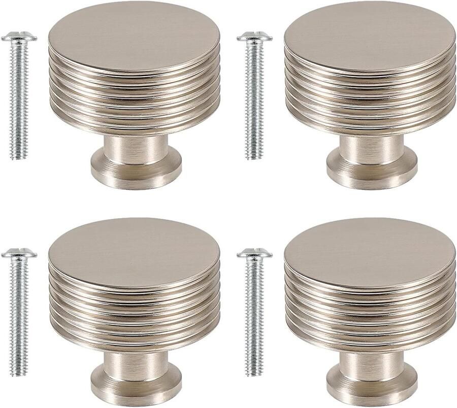 Allecto Plus Set van 4 matte zilveren ladeknoppen decoratieve handgrepen voor kasten geschikt voor doe-het-zelf projecten in keuken badkamer en slaapkamer upcycling accessoires voor thuis 78 karakters