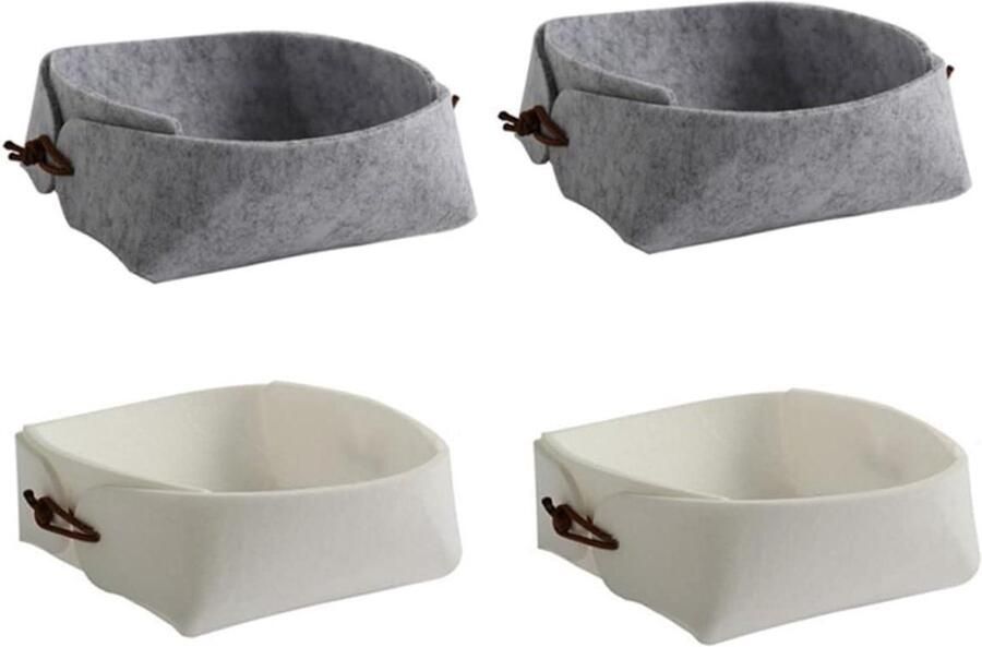 Allecto plus Opvouwbare Vilten Manden Set van 4 Grijs en Wit Voor Afstandsbediening Sleutels Snacks Opbergdozen voor Kleine Voorwerpen