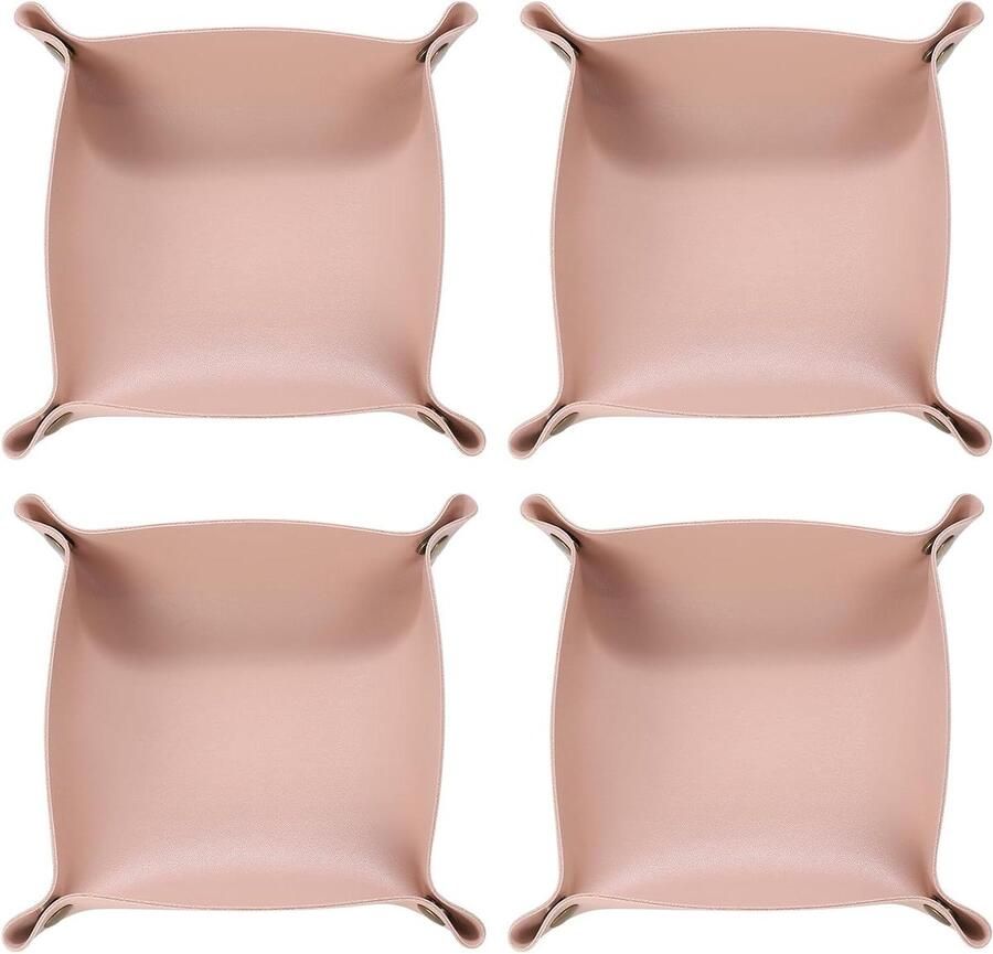 Allecto plus Set van 4 PU-lederen opbergvakken in roze voor sleutels klok sieraden. Opvouwbaar en draagbaar nachtkastje