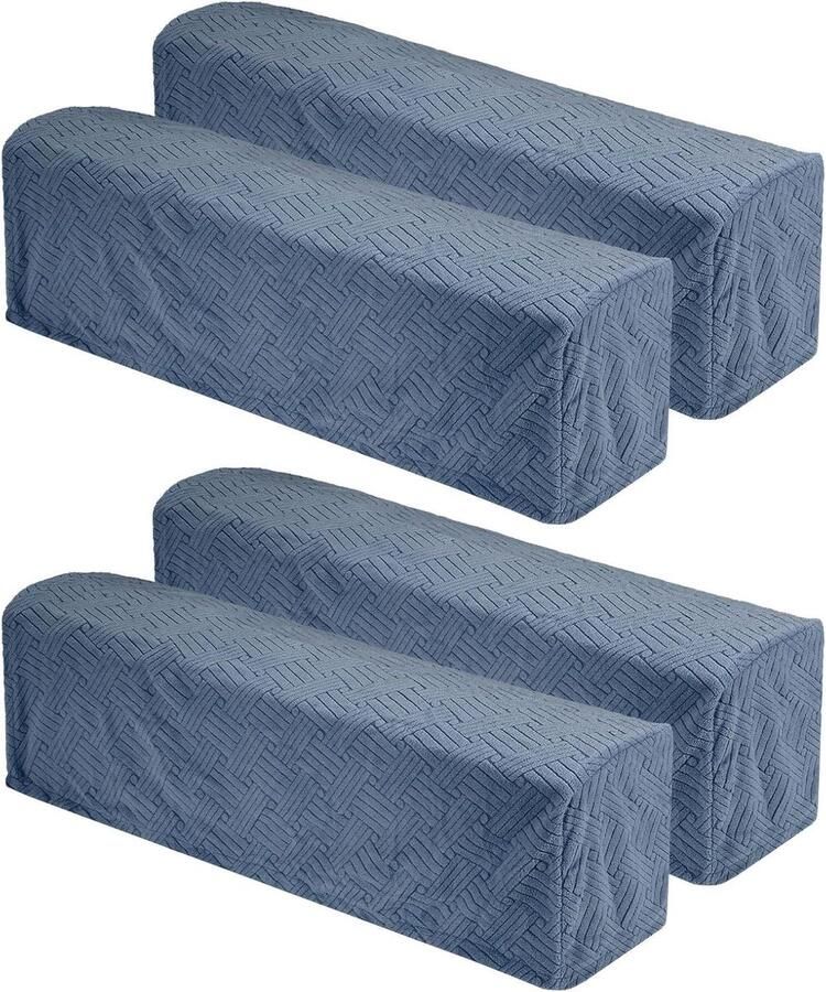 Allecto plus Set van 4 rekbare armleuninghoezen in keperstof geschikt voor ligstoel en bank blauw