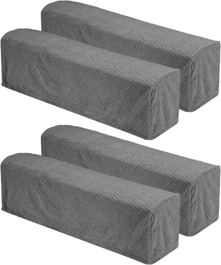 Allecto plus Set van 4 rekbare armleuninghoezen van keperstof donkergrijs geschikt voor ligstoel en bank